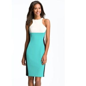 Maggy London Teal and White Midi Dress